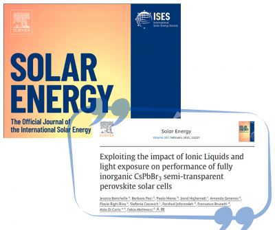 Exploiting the impact of Ionic Liquids and light exposure on performance of fully inorganic CsPbBr3 semi-transparent perovskite solar cells - Nuovo articolo