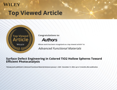 “Surface Defect Engineering in Colored TiO₂ Hollow Spheres Toward Efficient Photocatalysis” è tra i