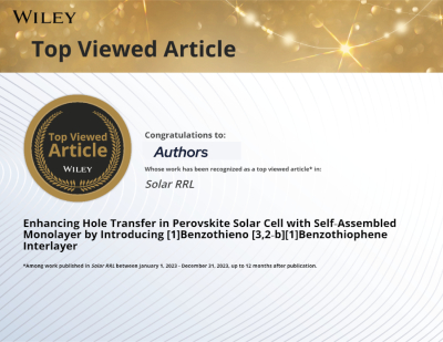 Molecular Interlayer for Perovskite Solar Cells: Featured Among the Top Viewed Articles in Solar RR